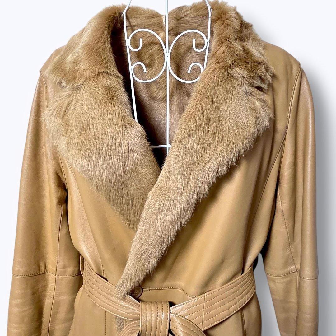 ベアトリス✨ラムレザー ファーベルト付 ジャケット 42 ライトブラウン