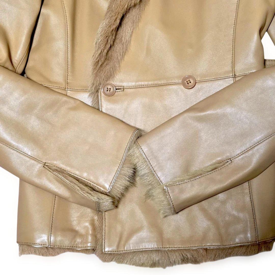 ベアトリス✨ラムレザー ファーベルト付 ジャケット 42 ライトブラウン