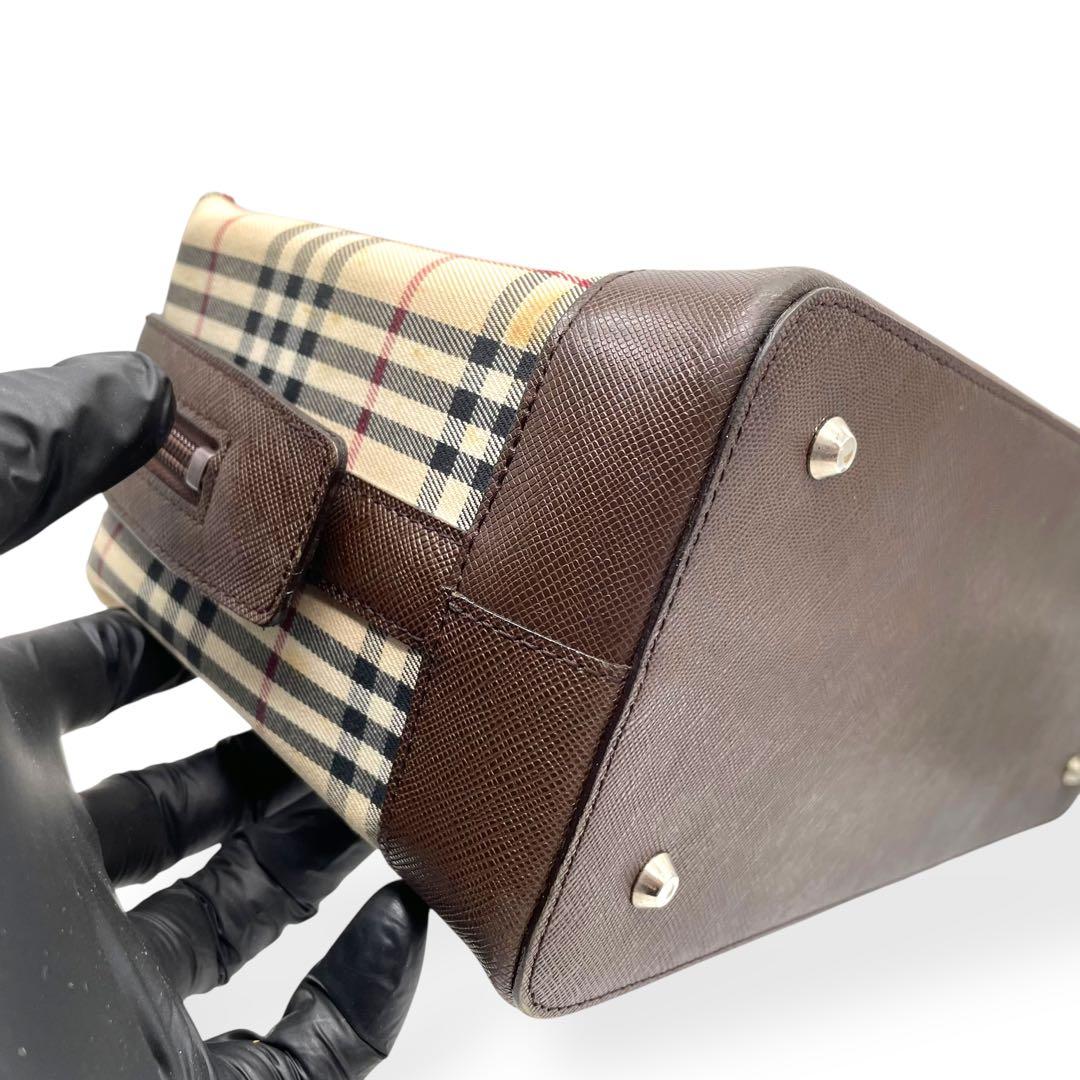 良品　BURBERRY バーバリー　ノバチェック　ハンドバッグ　ボストンバッグ