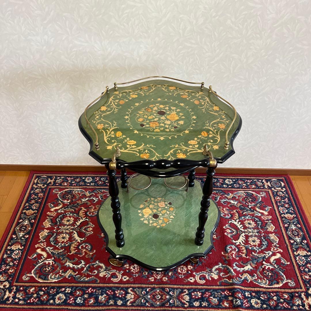 イタリア製　象嵌アンティーク家具　キッチンワゴン　サイドワゴン　キャスターワゴン