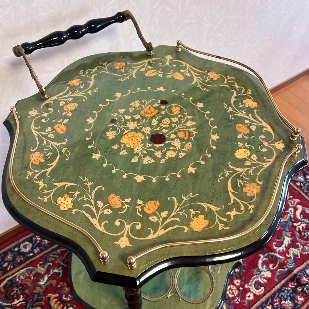 イタリア製　象嵌アンティーク家具　キッチンワゴン　サイドワゴン　キャスターワゴン