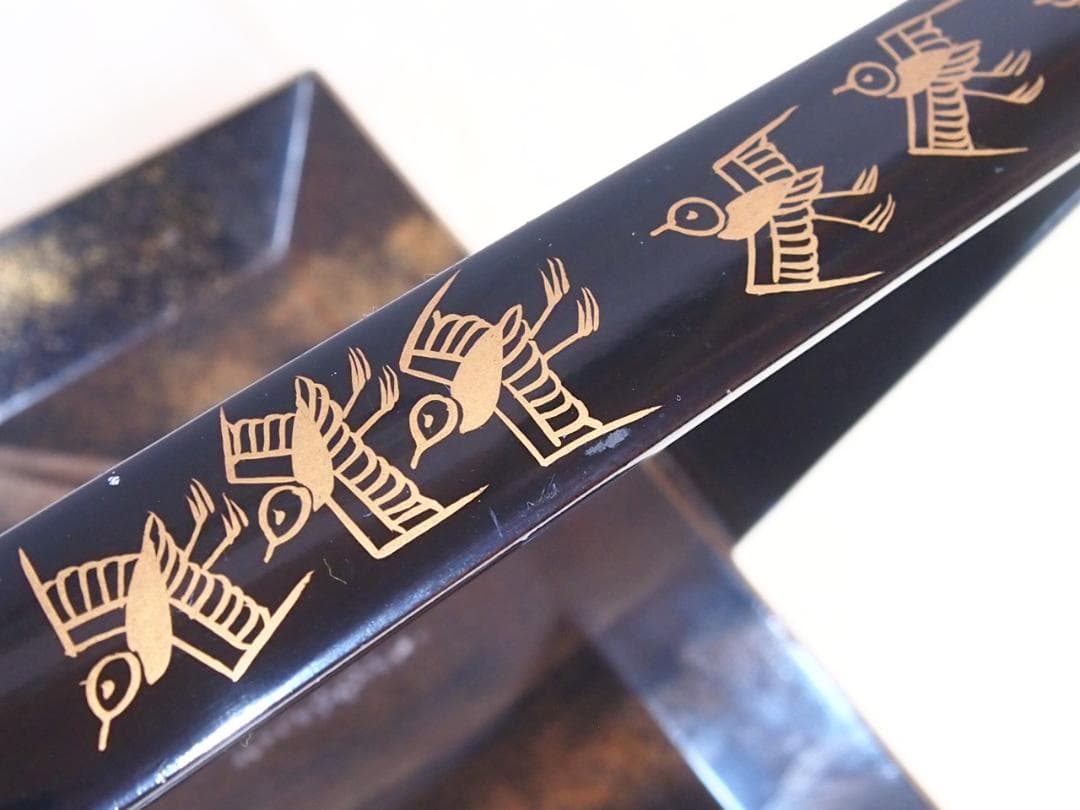 【骨董・良品】山水蒔絵 手付き盆 大小2点 三保の松原の図 古道具 検:輪島塗