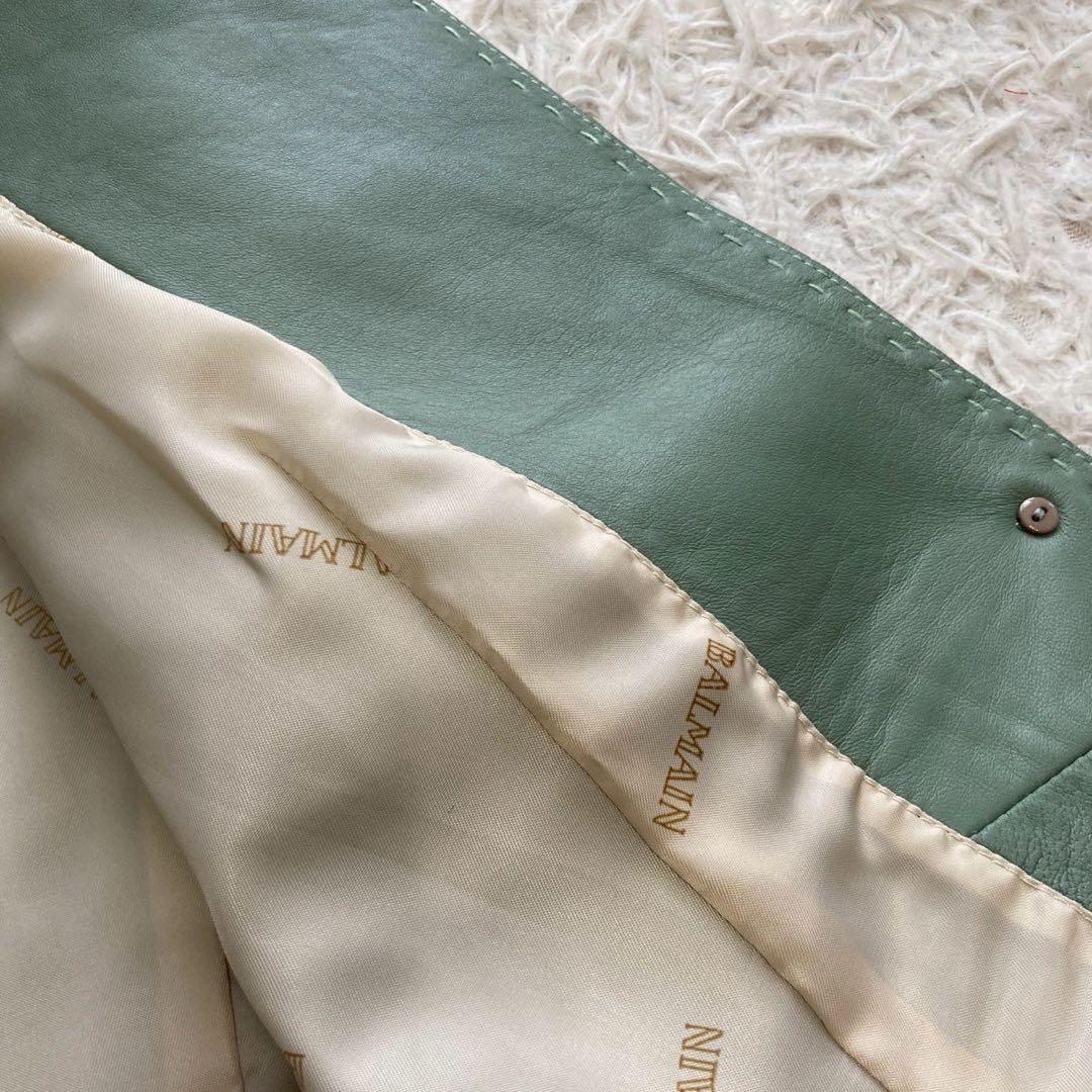 BALMAIN レザージャケット グリーン 11号 オシャレ カッコいい 高級感