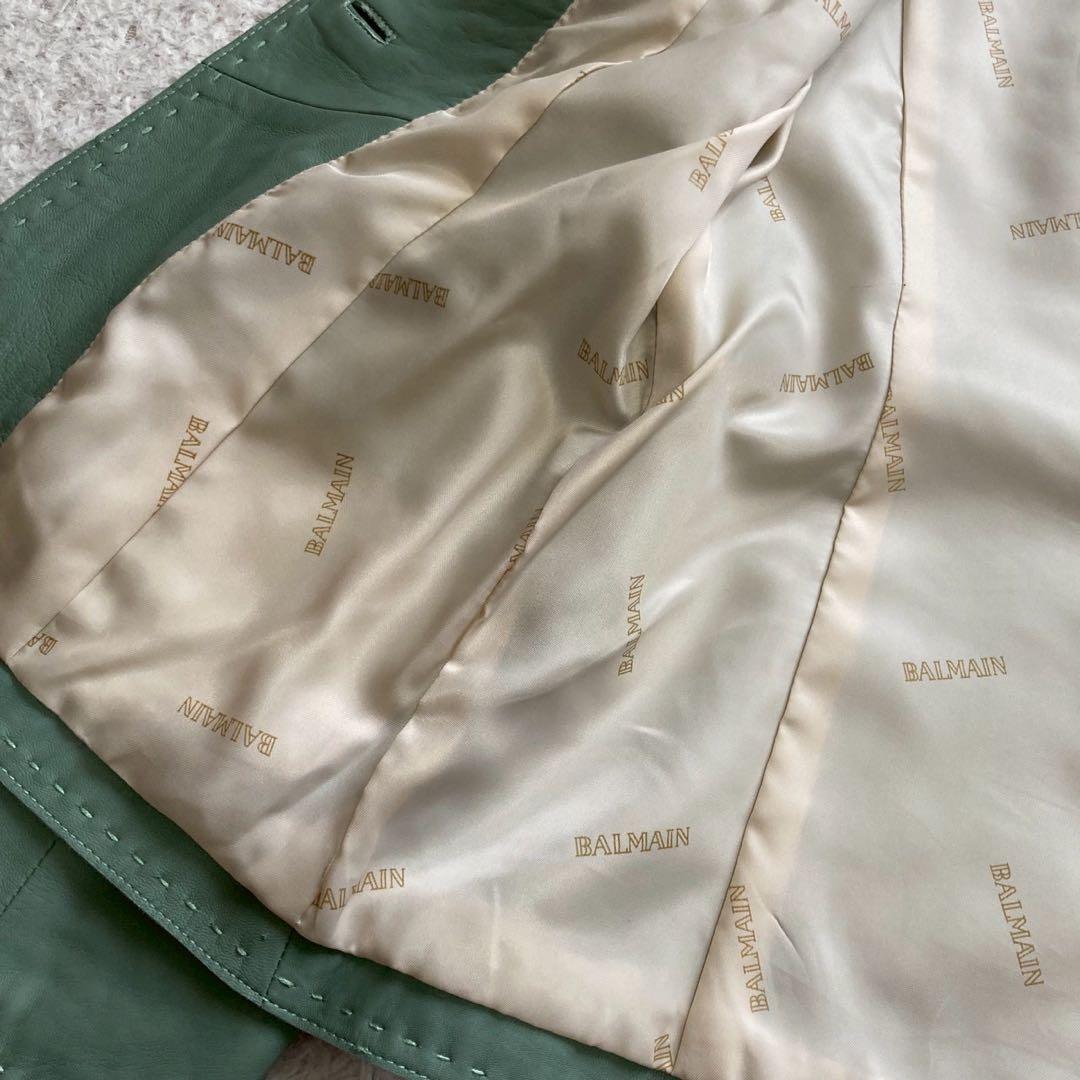 BALMAIN レザージャケット グリーン 11号 オシャレ カッコいい 高級感