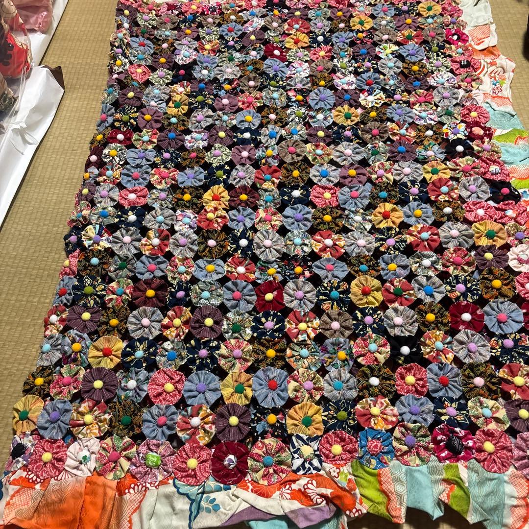 圧縮発送 花模様飾りパッチワーク用途色々ハンドメイドベッドカバー色々