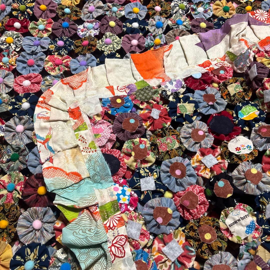 圧縮発送 花模様飾りパッチワーク用途色々ハンドメイドベッドカバー色々
