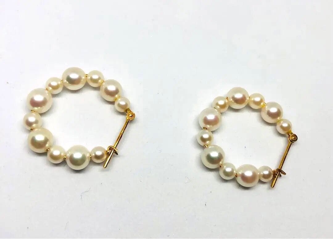 ☆アコヤ真珠K18金ホワイトパール フープピアス 2点セット　　No.40 ☆