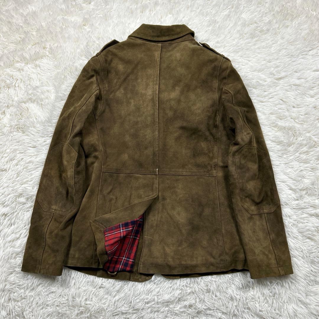 美品　レアルレザー　スエードジャケット　エルボーパッチ　エポレット　裏地チェック