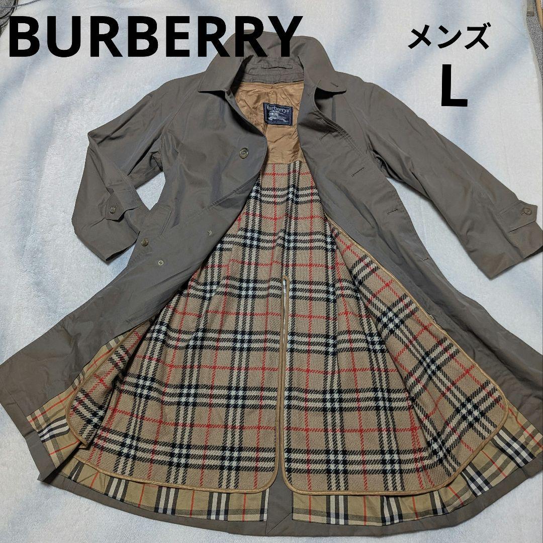 美品★BURBERRY ステンカラーコート 濃ベージュ チェック柄 メンズL