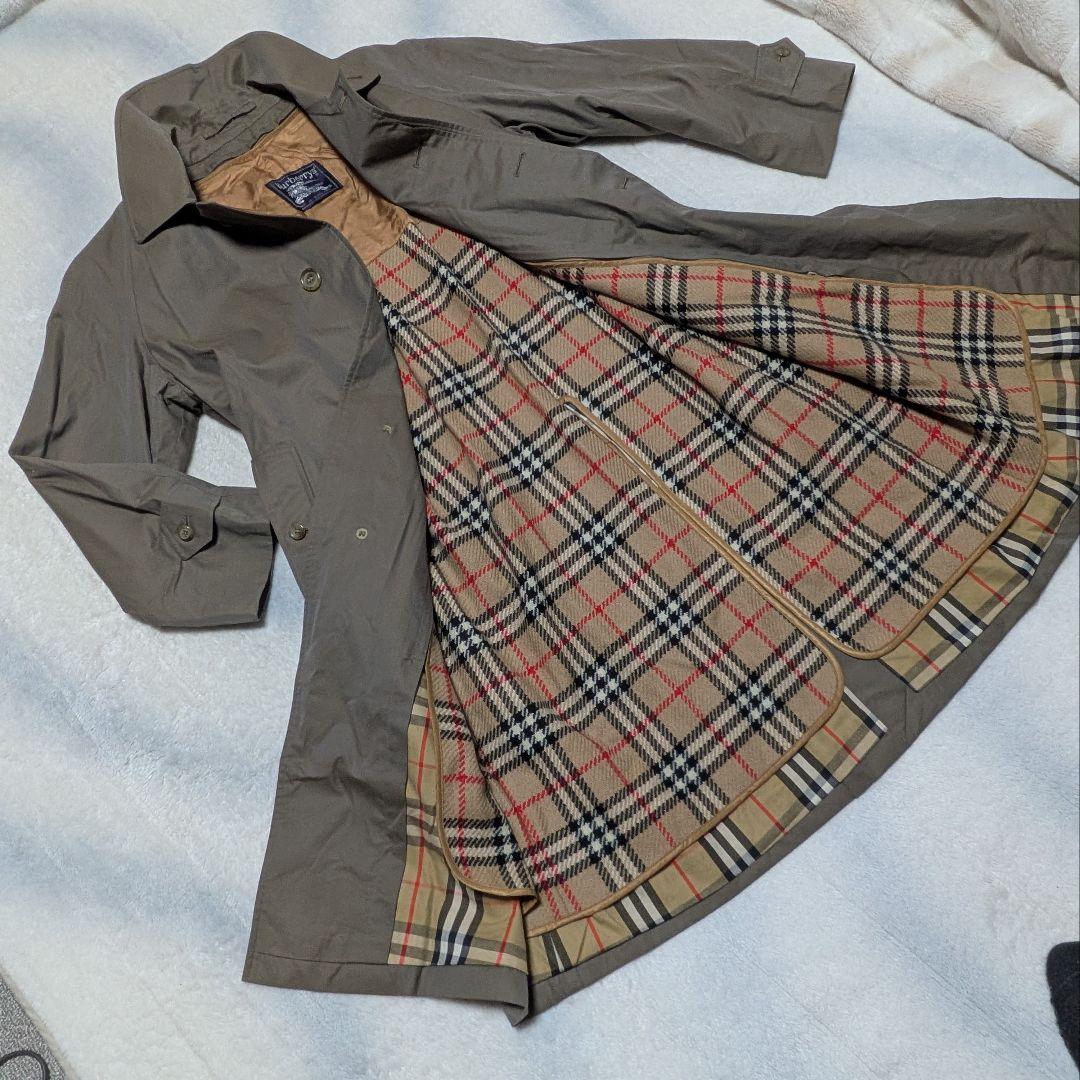 美品★BURBERRY ステンカラーコート 濃ベージュ チェック柄 メンズL