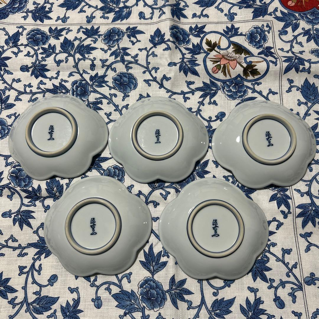 値下げしました源右衛門　小皿12.5cm 5枚セット 青い花柄の皿　有田焼