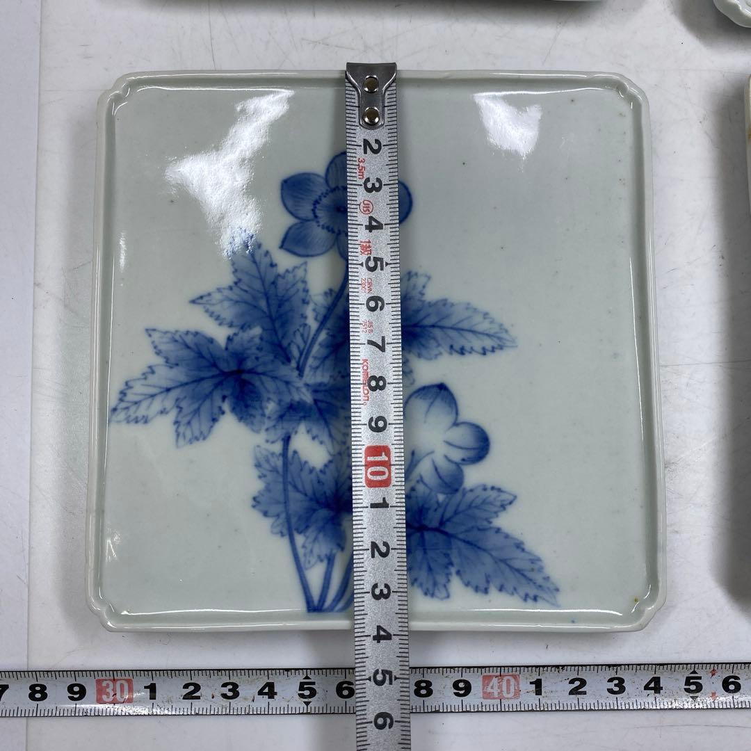 鍋島焼 花柄 角皿 5枚 14×14cm 東キ7-0824☆2F トコヒ