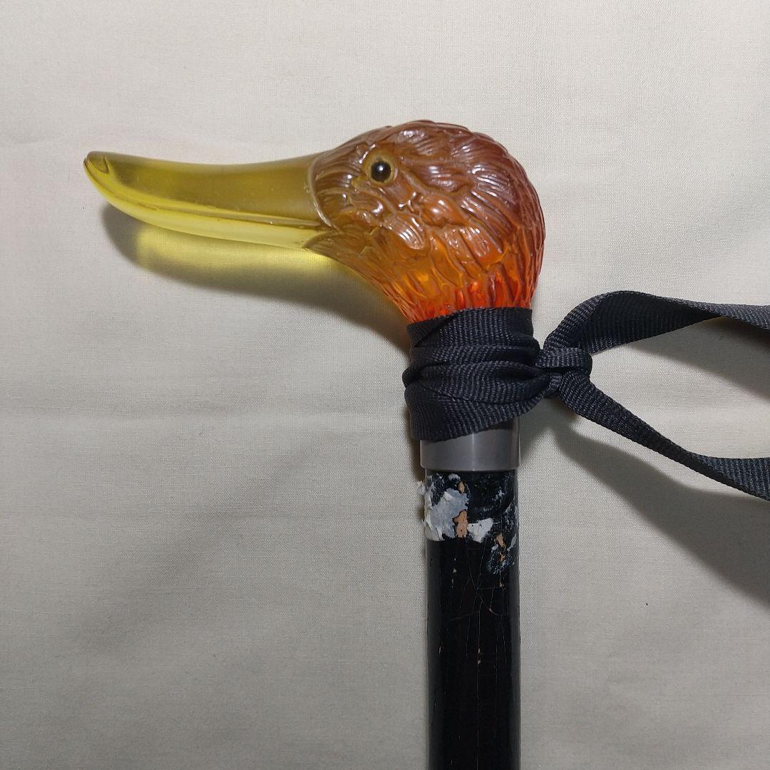 ステッキ 杖 アヒル カモ 鳥 黒 木製ステッキ ブラック 介護用杖 昭和レトロ