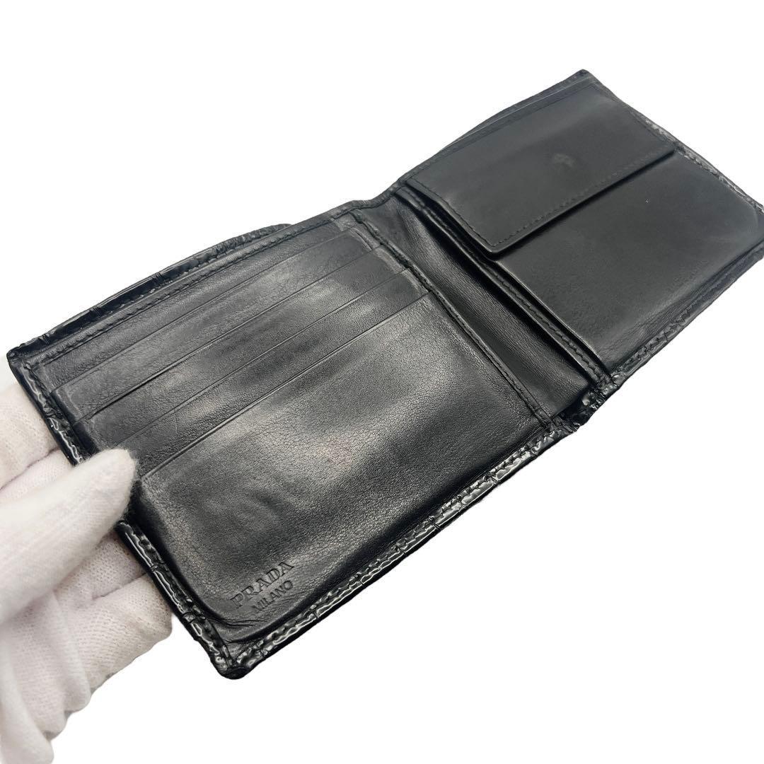 専用　PRADA クロコ ブラック メンズ 折財布 7563