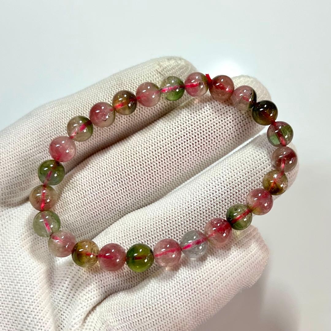 高品質　ウォーターメロントルマリン 天然石ブレスレット バイカラー　1