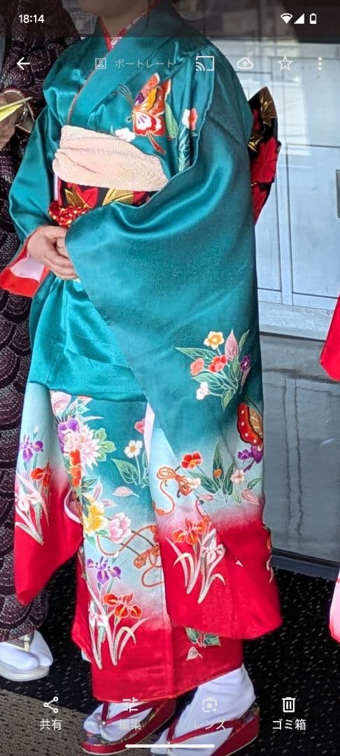 子供用 着物セット 七歳　フルセット　グリーン　七五三　はこせこセット