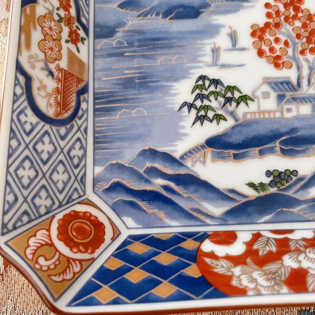 前畑陶器 庫山窯 金彩古伊万里 中皿揃 ５枚セット　角皿 染付山水 色絵 和食器