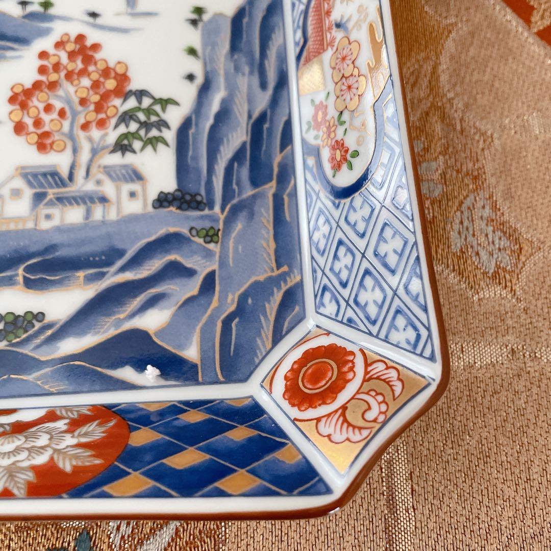 前畑陶器 庫山窯 金彩古伊万里 中皿揃 ５枚セット　角皿 染付山水 色絵 和食器