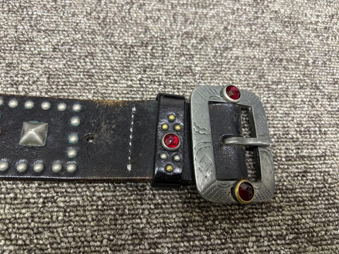 HTC スタッズ付きレザー ベルト 黒 vintageレザー