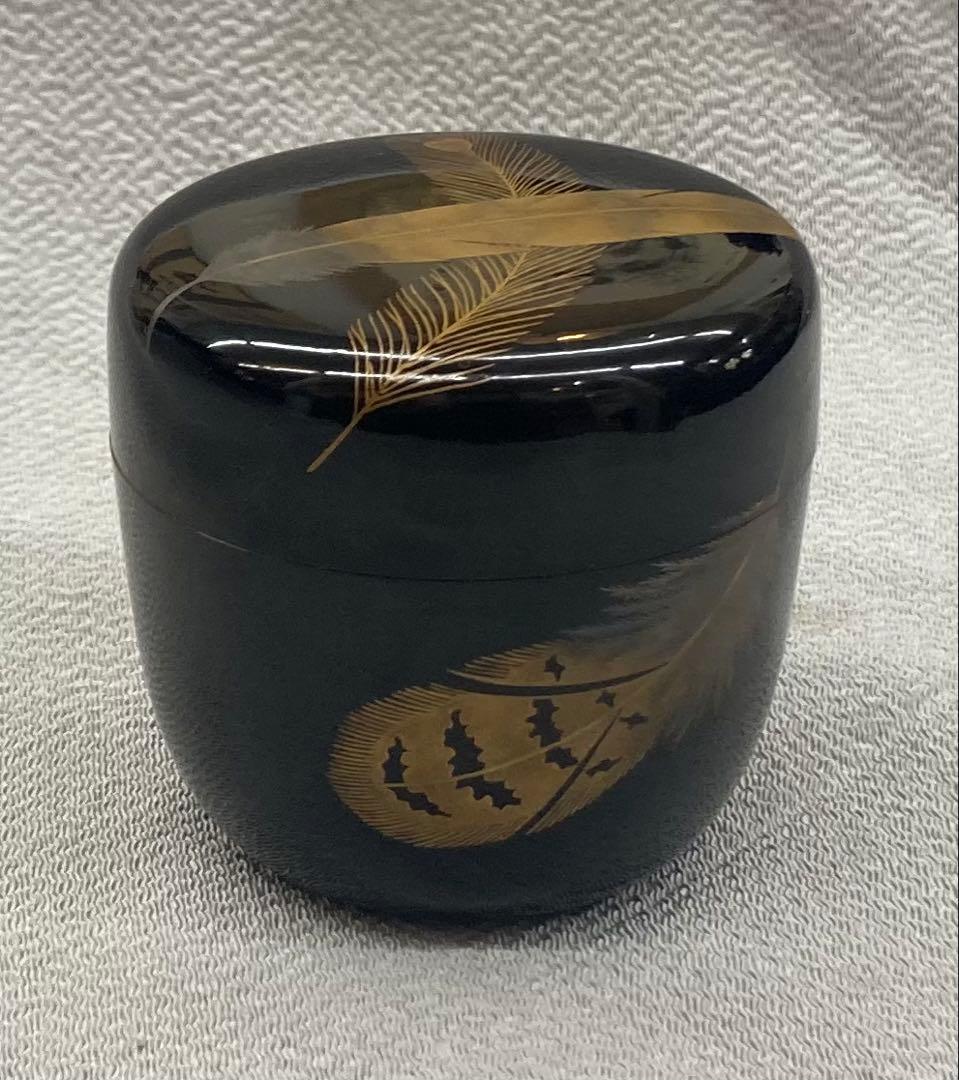 B549b 羽根蒔絵 大棗　作者不詳　研出蒔絵　共箱(作者名書付無し)