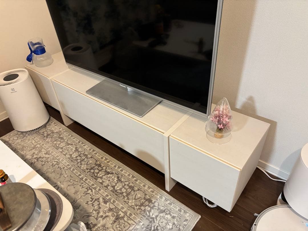 ホワイト 木製 テレビ台 引き出し付き