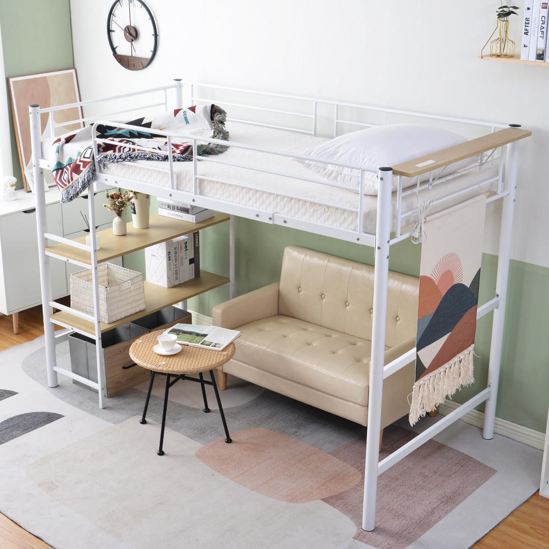 赤字セール！ロフトベッド 高さ130cm シングル 収納 スチール　2COLOR