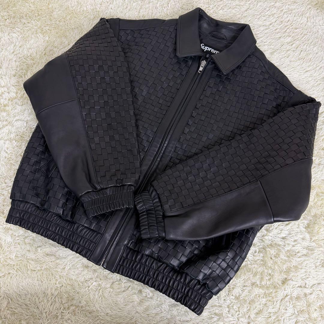 【L】 Supreme woven leather varsity jacket