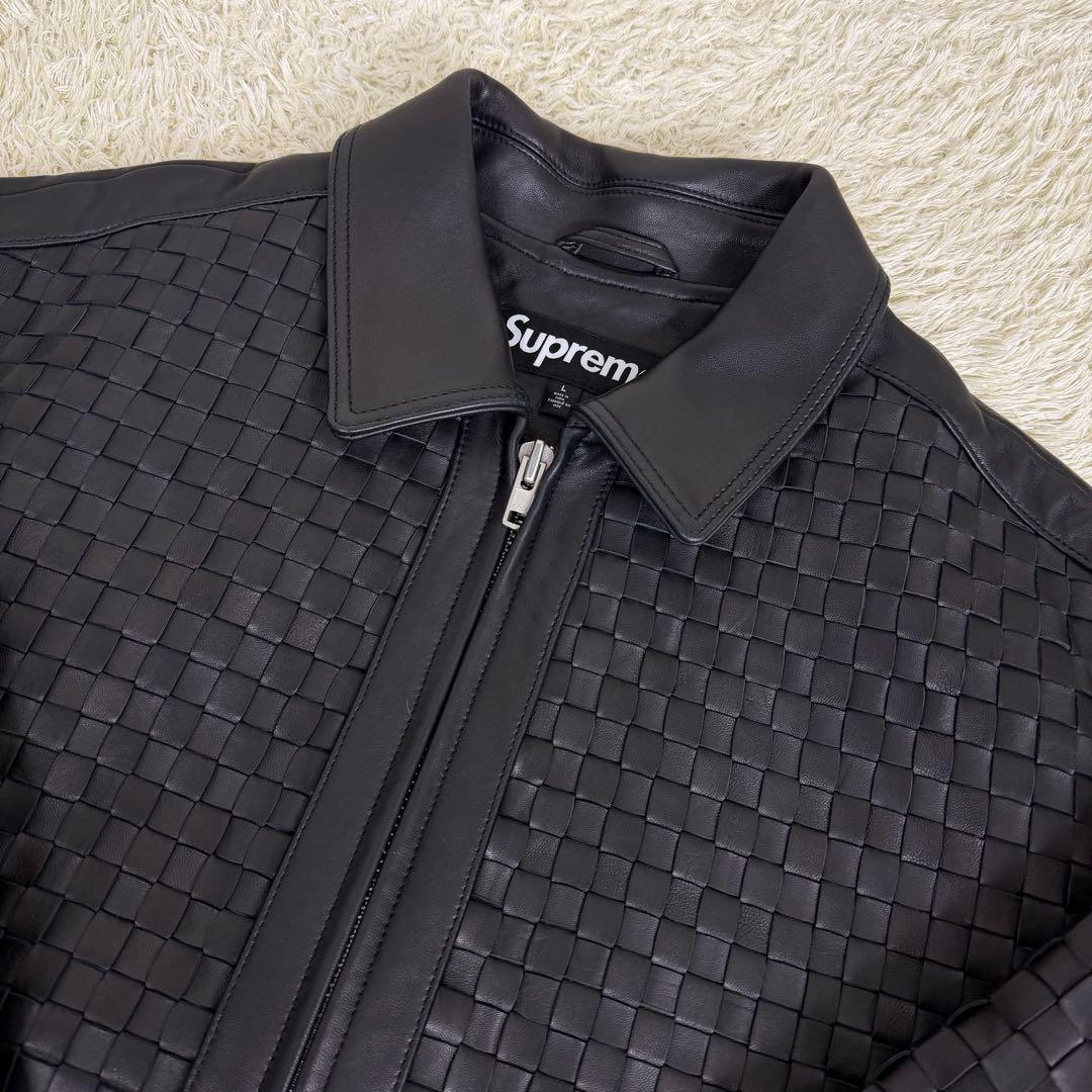 【L】 Supreme woven leather varsity jacket