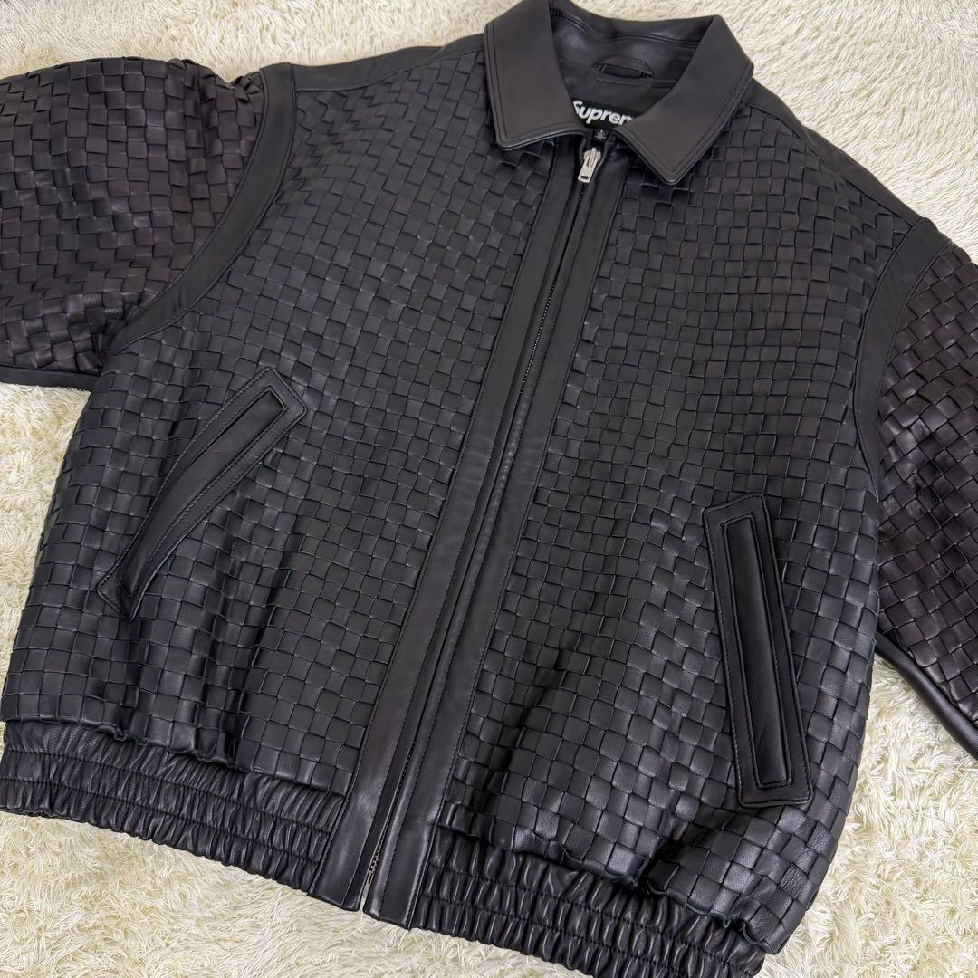 【L】 Supreme woven leather varsity jacket