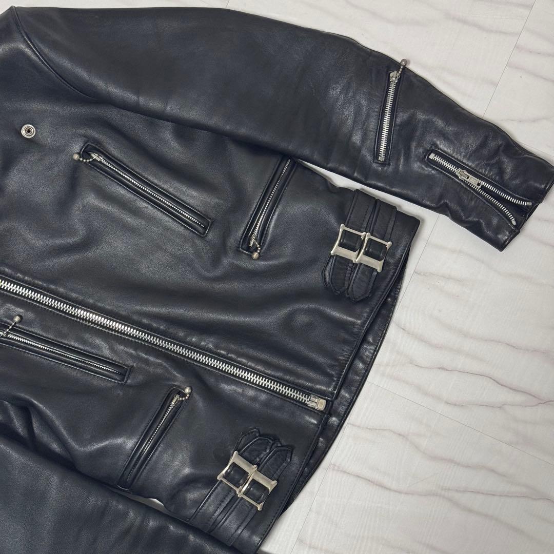 美品✨666 レザーダブルライダースジャケット ステアハイド ブラック 本革34