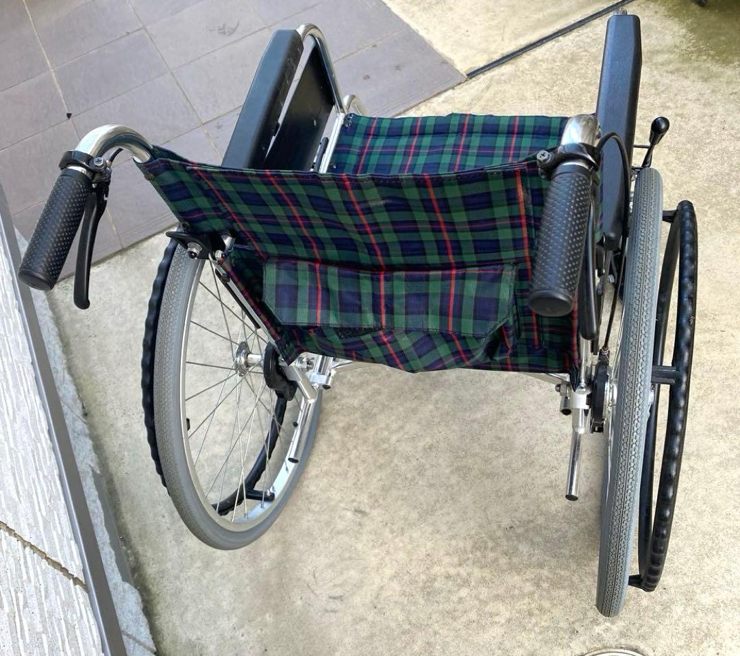 チェック柄 アルミ介助用車椅子　折りたたみ