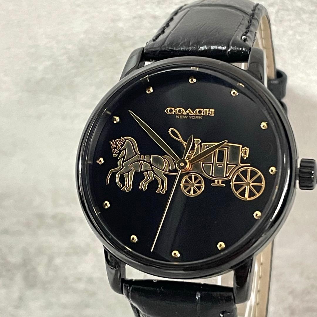 稼動品　COACH コーチ　ホースキャリッジ文字盤　ゴールド　黒　ボーイズ腕時計