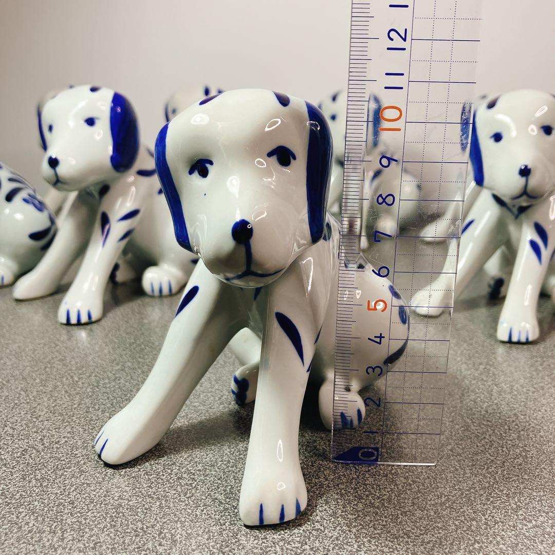 犬の兄弟 陶器 置物 青白 花柄 10体セット 表情違い 犬 ドッグ dog