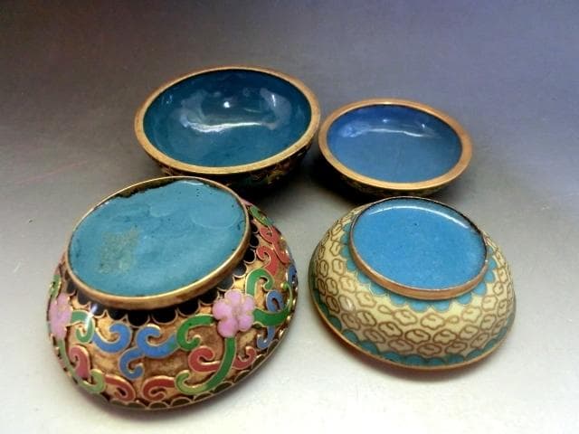 香合■七宝焼き 牡丹画 鳩居堂製 中国 花紋 蓋物 お茶道具時代物 骨董品■