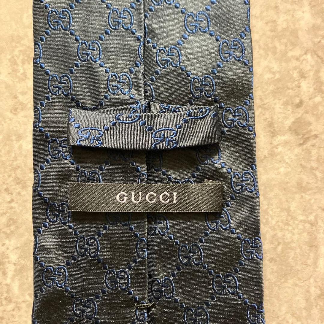 美品 GUCCI グッチ ネクタイ GG柄 ダークグリーン ネイビー シルク