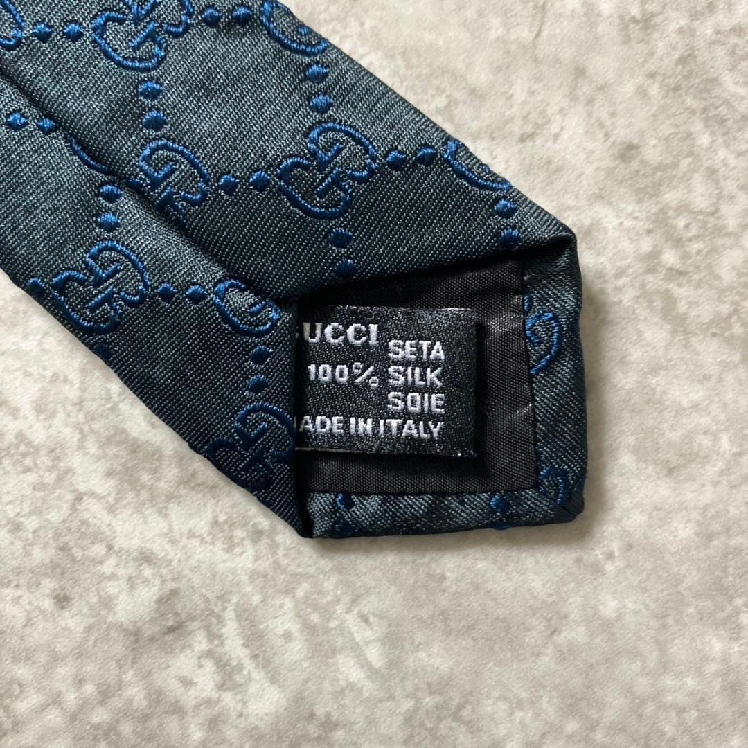 美品 GUCCI グッチ ネクタイ GG柄 ダークグリーン ネイビー シルク
