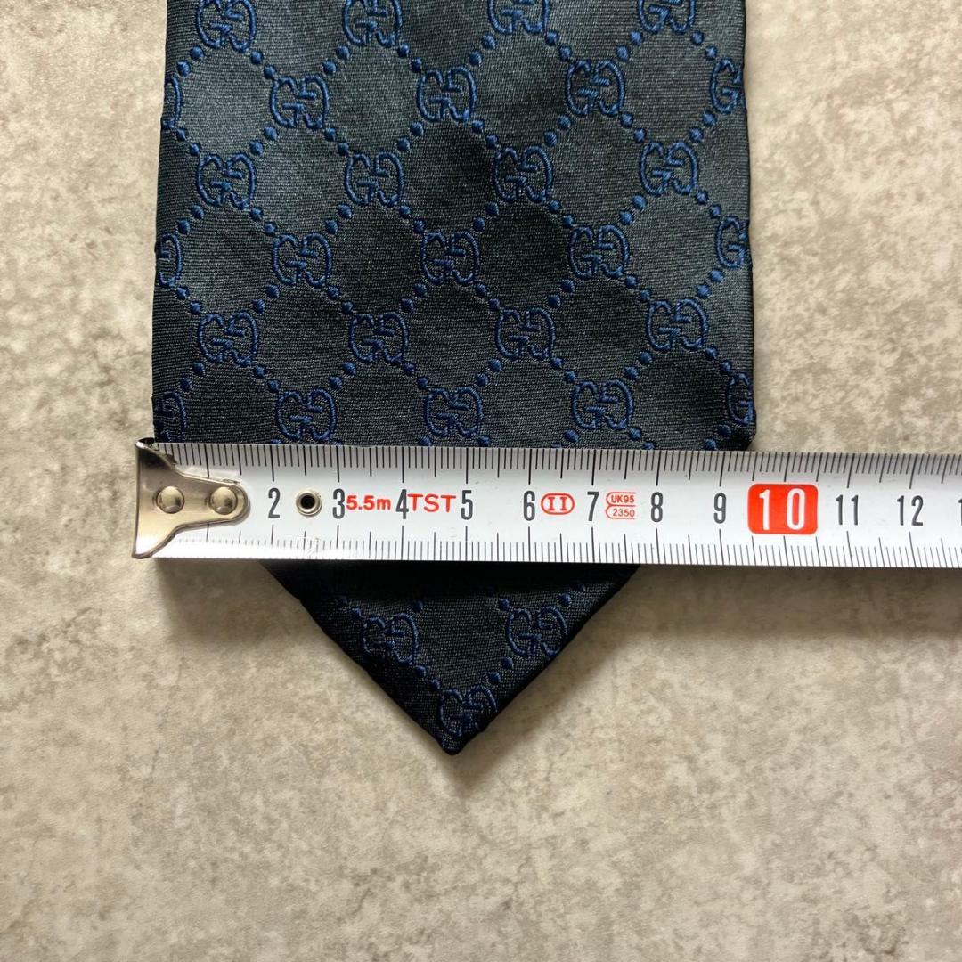 美品 GUCCI グッチ ネクタイ GG柄 ダークグリーン ネイビー シルク