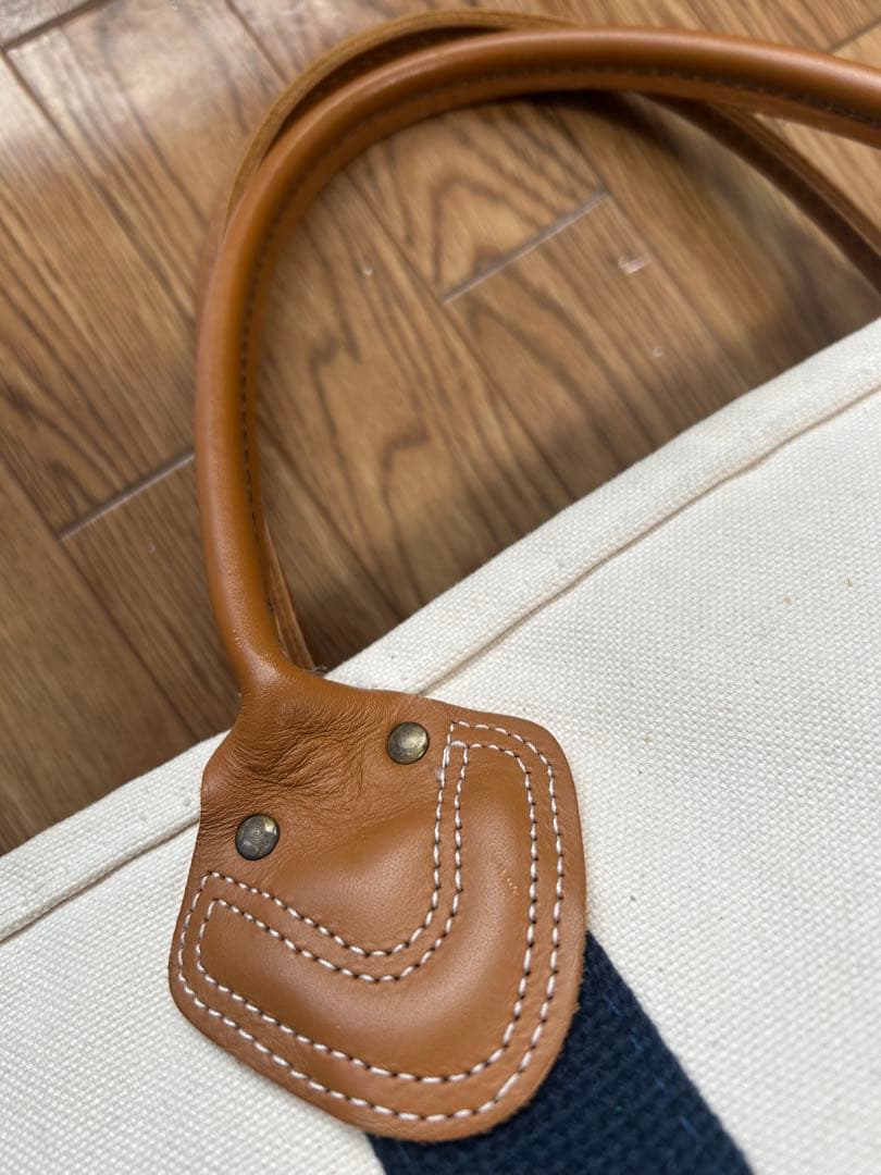 美品LLBean アイボリー ネイビー トートバッグ　 レバーハンドル　ラージ