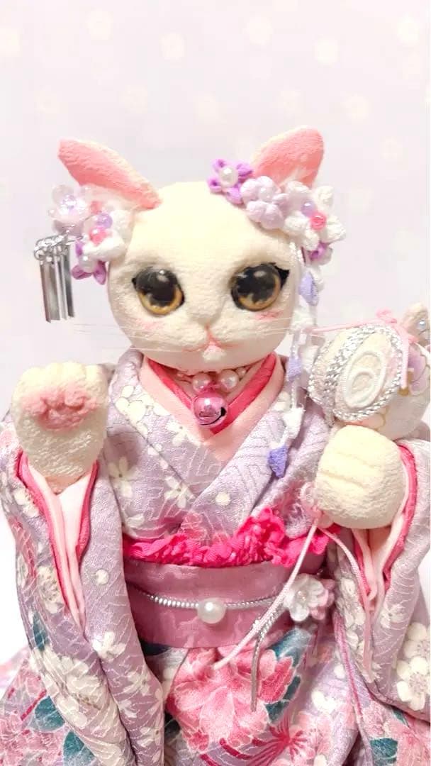 招き猫　ちりめん細工　つまみ細工　ねこ人形