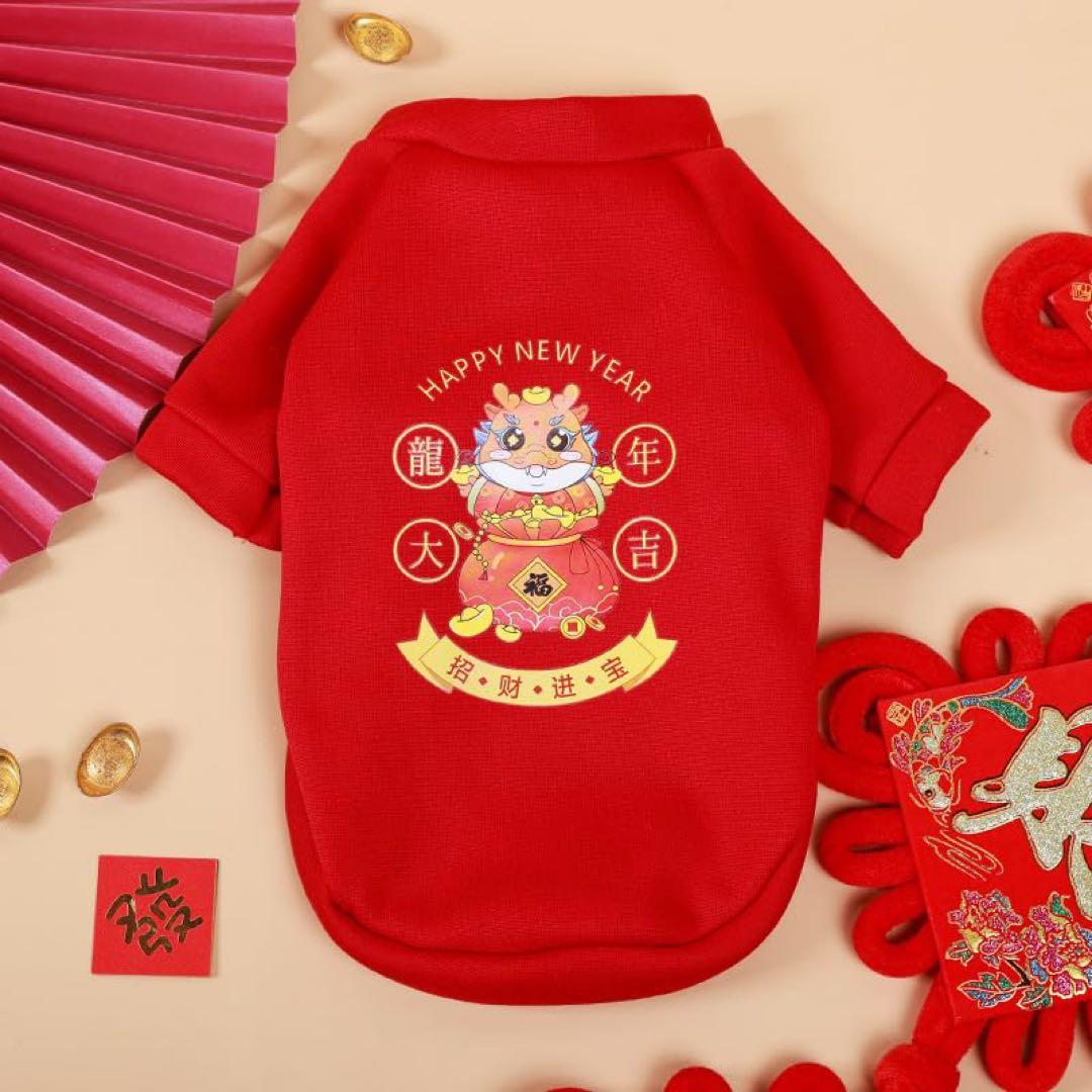 DERAYEE ペット服 犬 レッド Mサイズ お正月 龍 中国