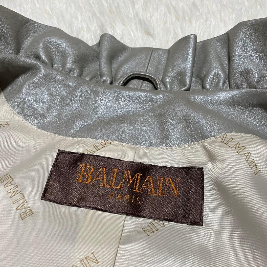 1001 希少デザイン BALMAIN レザージャケット アイボリー系 7号 S
