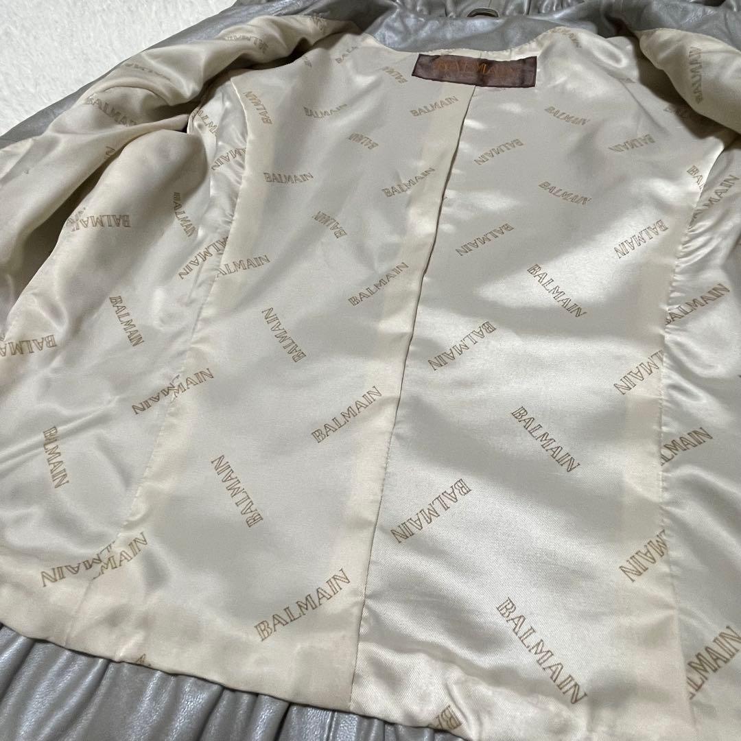 1001 希少デザイン BALMAIN レザージャケット アイボリー系 7号 S