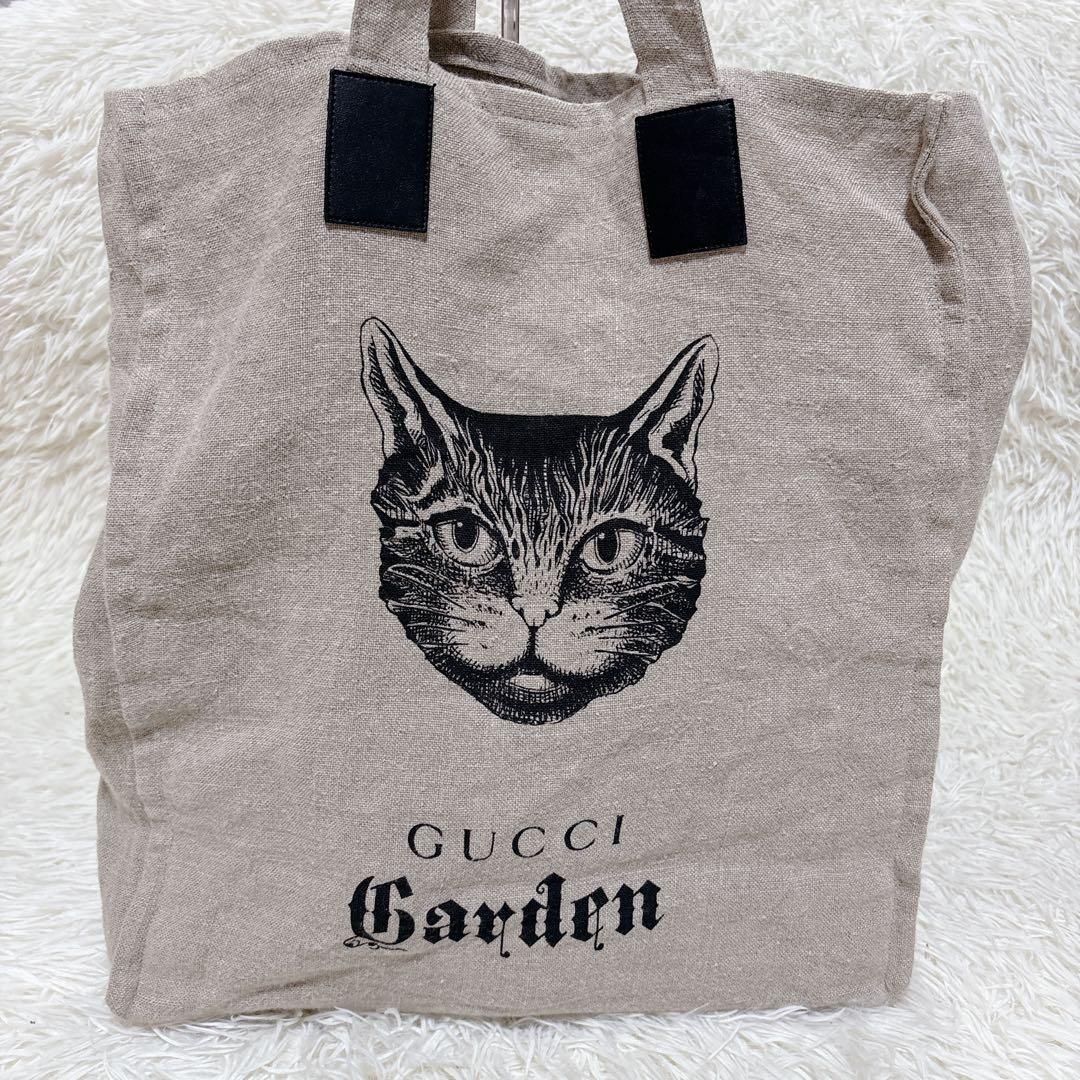 希少✨GUCCI GARDEN リネン トートバッグ 猫プリント 麻