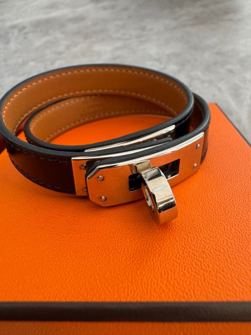 HERMES ブレスレット ケリー ドゥブルトゥール シルバー×ブラック T3