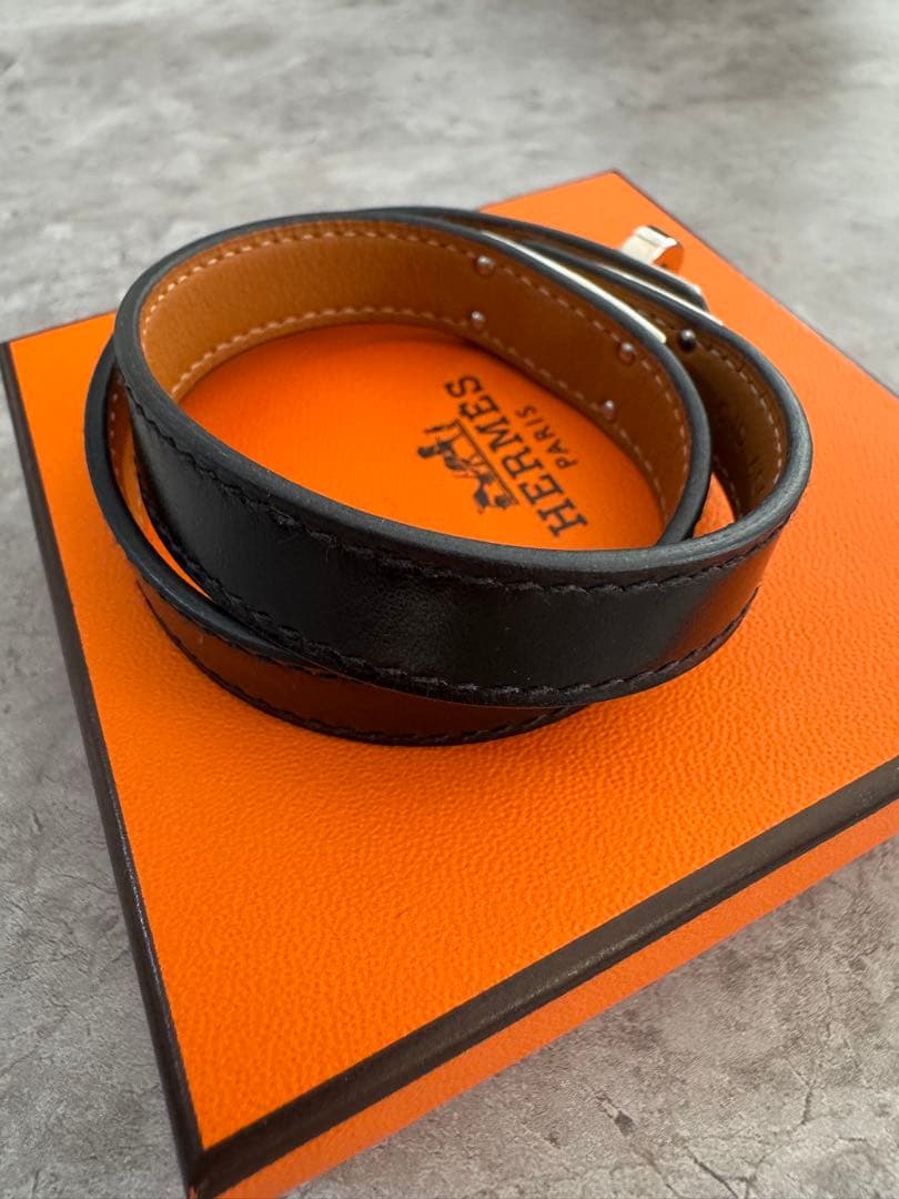 HERMES ブレスレット ケリー ドゥブルトゥール シルバー×ブラック T3