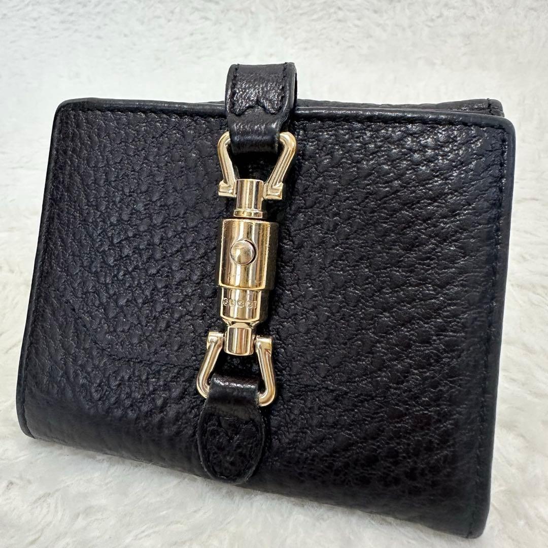 GUCCI グッチ 2つ折り財布 レザー ニュージャッキー シボ革 ゴールド金具