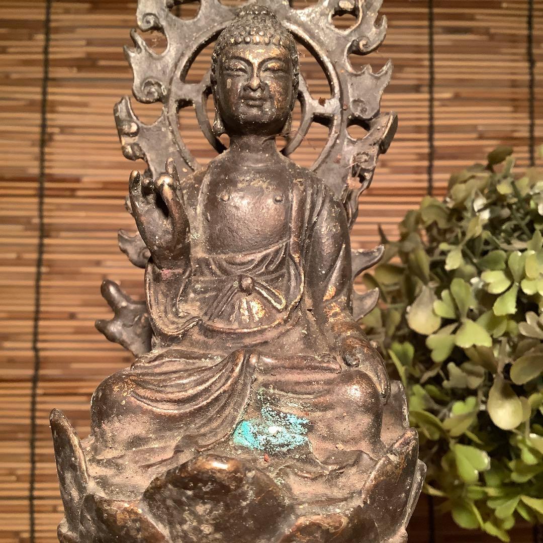 中国・北魏「天上界・阿弥陀如来」龍神・隋・唐・三重方形座・鍍金黄銅