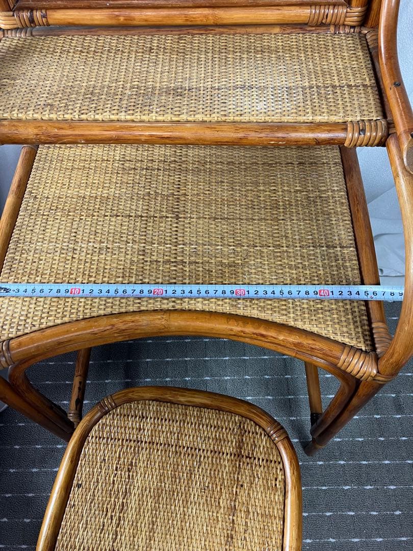 即購入不可　昭和レトロ×天然素材　籐製ミラー付きドレッサー＆スツールセット