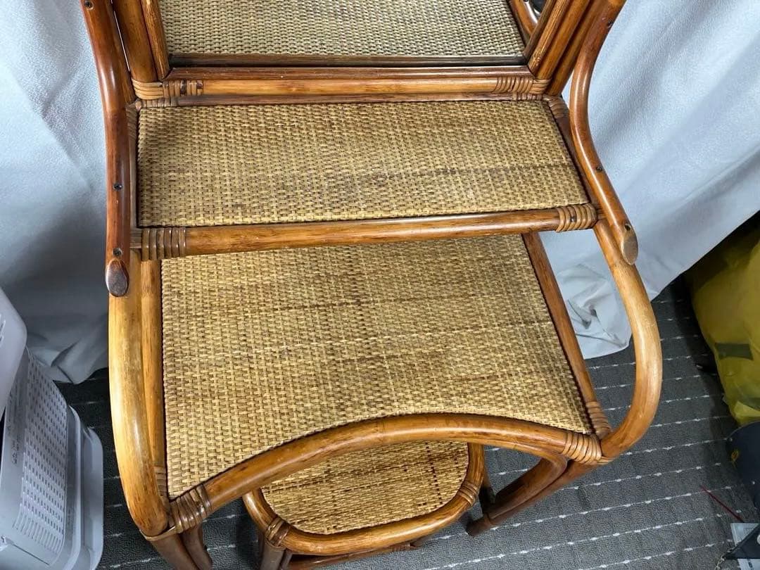 即購入不可　昭和レトロ×天然素材　籐製ミラー付きドレッサー＆スツールセット