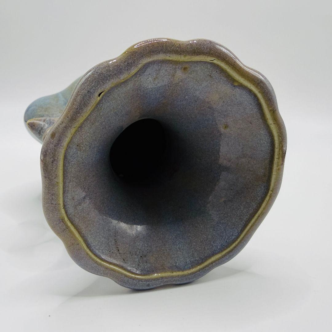 L108 磁器窯変掛紅花口孔雀花瓶